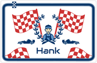Thumbnail for Personalized Racecar Placemat - Race Track Border - Racecar 3 - White Background with Navy Car -  View