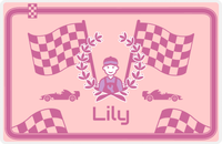 Thumbnail for Personalized Racecar Placemat - Race Track Border - Racecar 3 - Pink Background with Orchid Car -  View