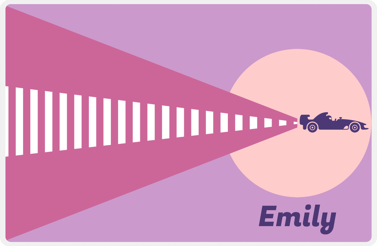 Personalized Racecar Placemat - Retro I - Racecar 3 - Pink Background with Purple Car -  View