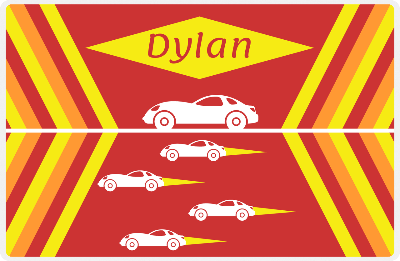 Personalized Racecar Placemat - Retro II - Racecar 1 - Red Background with White Car -  View