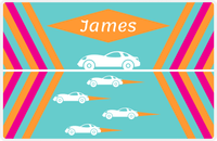 Thumbnail for Personalized Racecar Placemat - Retro II - Racecar 1 - Teal Background with White Car -  View
