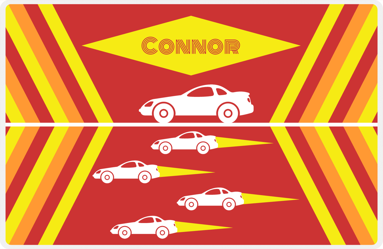 Personalized Racecar Placemat - Retro II - Racecar 2 - Red Background with White Car -  View