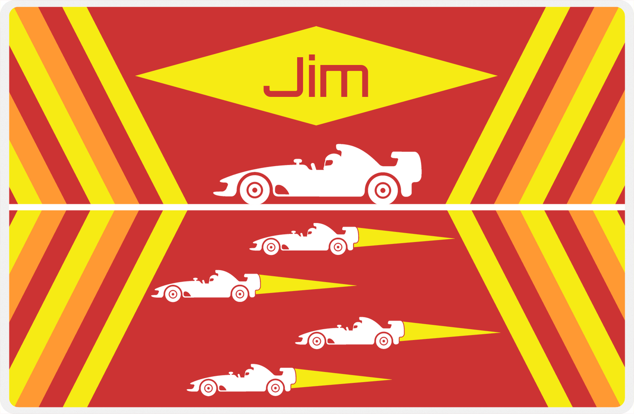 Personalized Racecar Placemat - Retro II - Racecar 3 - Red Background with White Car -  View