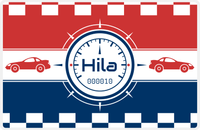 Thumbnail for Personalized Racecar Placemat - Retro III - Racecar 2 - Navy Background with Cherry Red Car -  View