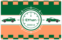Thumbnail for Personalized Racecar Placemat - Retro III - Racecar 2 - Tangerine Background with Dark Green Car -  View