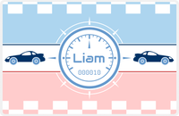 Thumbnail for Personalized Racecar Placemat - Retro III - Racecar 2 - Light Blue Background with Navy Car -  View