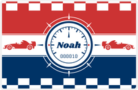 Thumbnail for Personalized Racecar Placemat - Retro III - Racecar 3 - Navy Background with Cherry Red Car -  View
