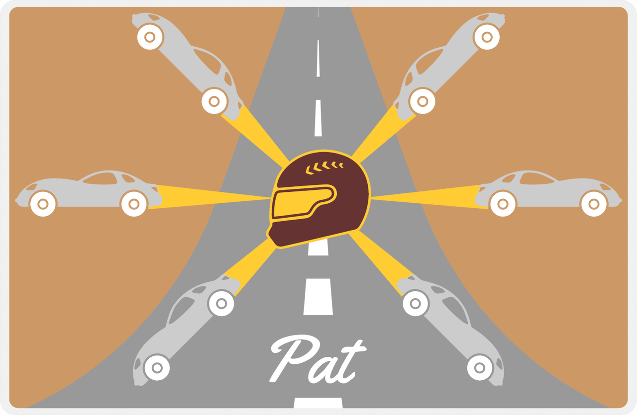 Personalized Racecar Placemat - Retro IV - Racecar 1 - Light Brown Background with Grey Car -  View