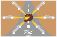 Thumbnail for Personalized Racecar Placemat - Retro IV - Racecar 1 - Light Brown Background with Grey Car -  View