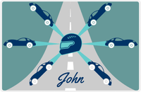 Thumbnail for Personalized Racecar Placemat - Retro IV - Racecar 1 - Dark Teal Background with Navy Car -  View