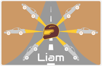 Thumbnail for Personalized Racecar Placemat - Retro IV - Racecar 2 - Light Brown Background with Grey Car -  View