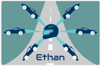 Thumbnail for Personalized Racecar Placemat - Retro IV - Racecar 2 - Dark Teal Background with Navy Car -  View