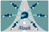 Thumbnail for Personalized Racecar Placemat - Retro IV - Racecar 3 - Dark Teal Background with Navy Car -  View
