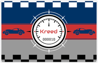 Thumbnail for Personalized Racecar Placemat - Retro III - Racecar 1 - Grey and Red Background with Navy Car -  View