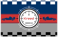 Thumbnail for Personalized Racecar Placemat - Retro III - Racecar 3 - Grey and Red Background with Navy Car -  View