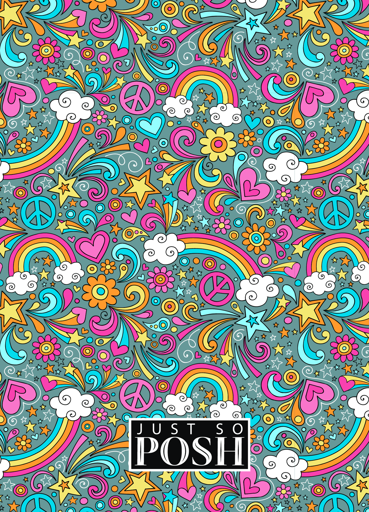 Personalized Rainbows Journal II - Flower Power - Dark Teal Background - Back View