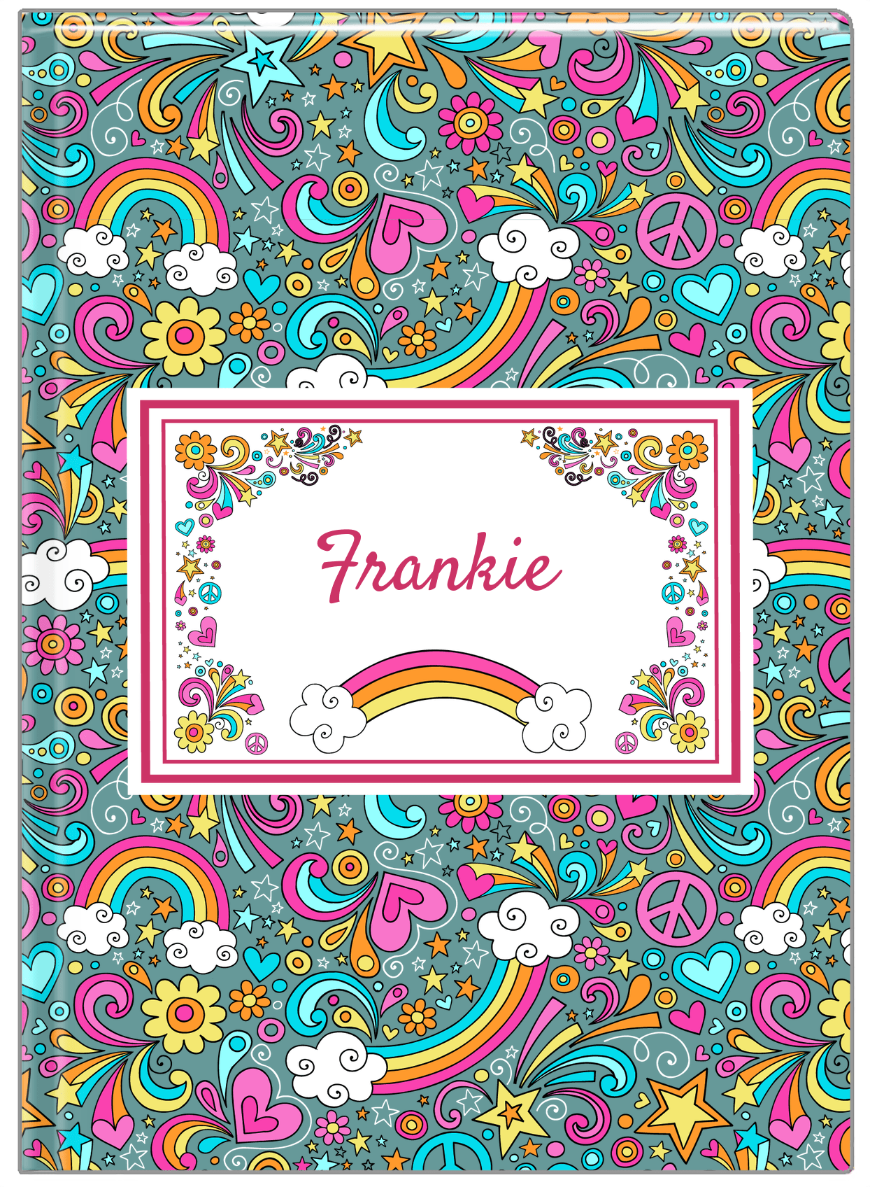 Personalized Rainbows Journal II - Flower Power - Dark Teal Background - Front View