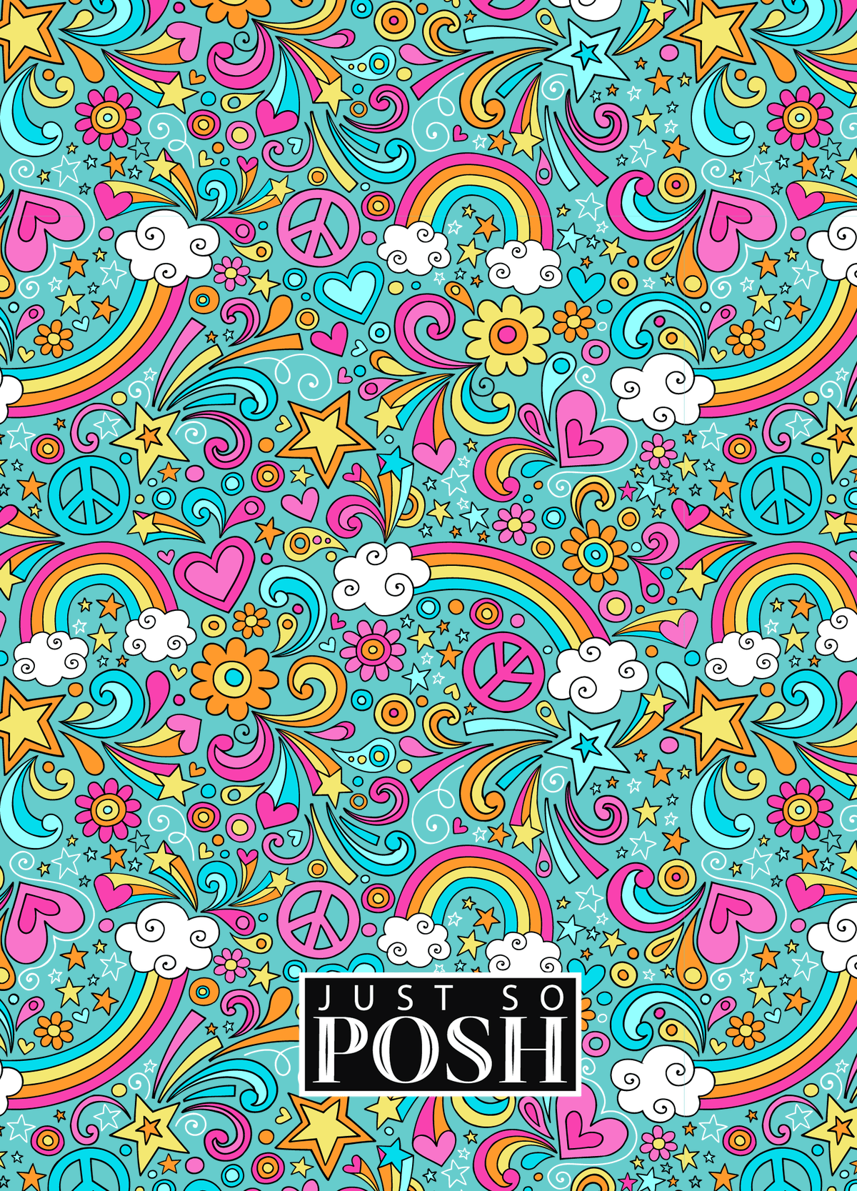 Personalized Rainbows Journal II - Flower Power - Teal Background - Back View