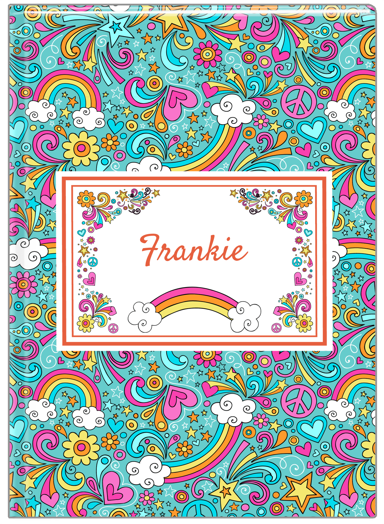 Personalized Rainbows Journal II - Flower Power - Teal Background - Front View