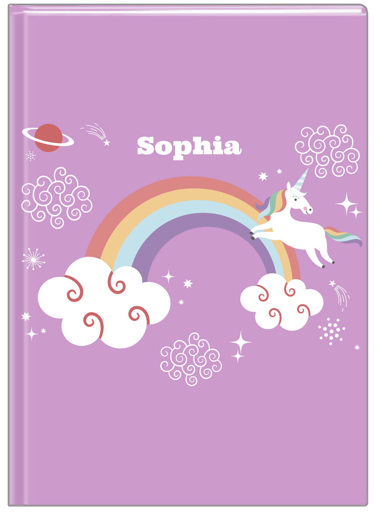 Personalized Rainbows Journal VII - Rainbow Unicorn - Purple Background - Front View