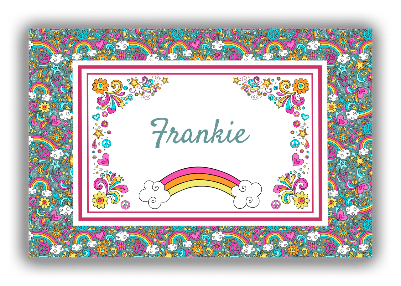 Personalized Rainbow Canvas Wrap & Photo Print II - Flower Power - Dark Teal Background - Front View