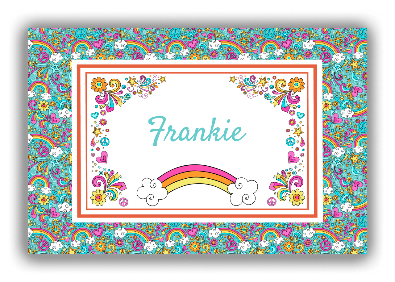 Personalized Rainbow Canvas Wrap & Photo Print II - Flower Power - Teal Background - Front View