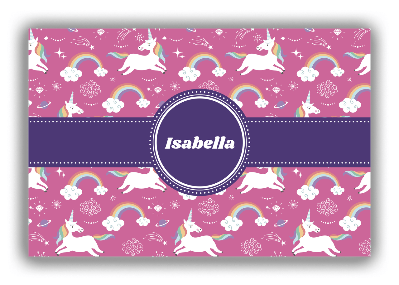 Personalized Rainbow Canvas Wrap & Photo Print III - Unicorns - Circle Ribbon Nameplate - Front View