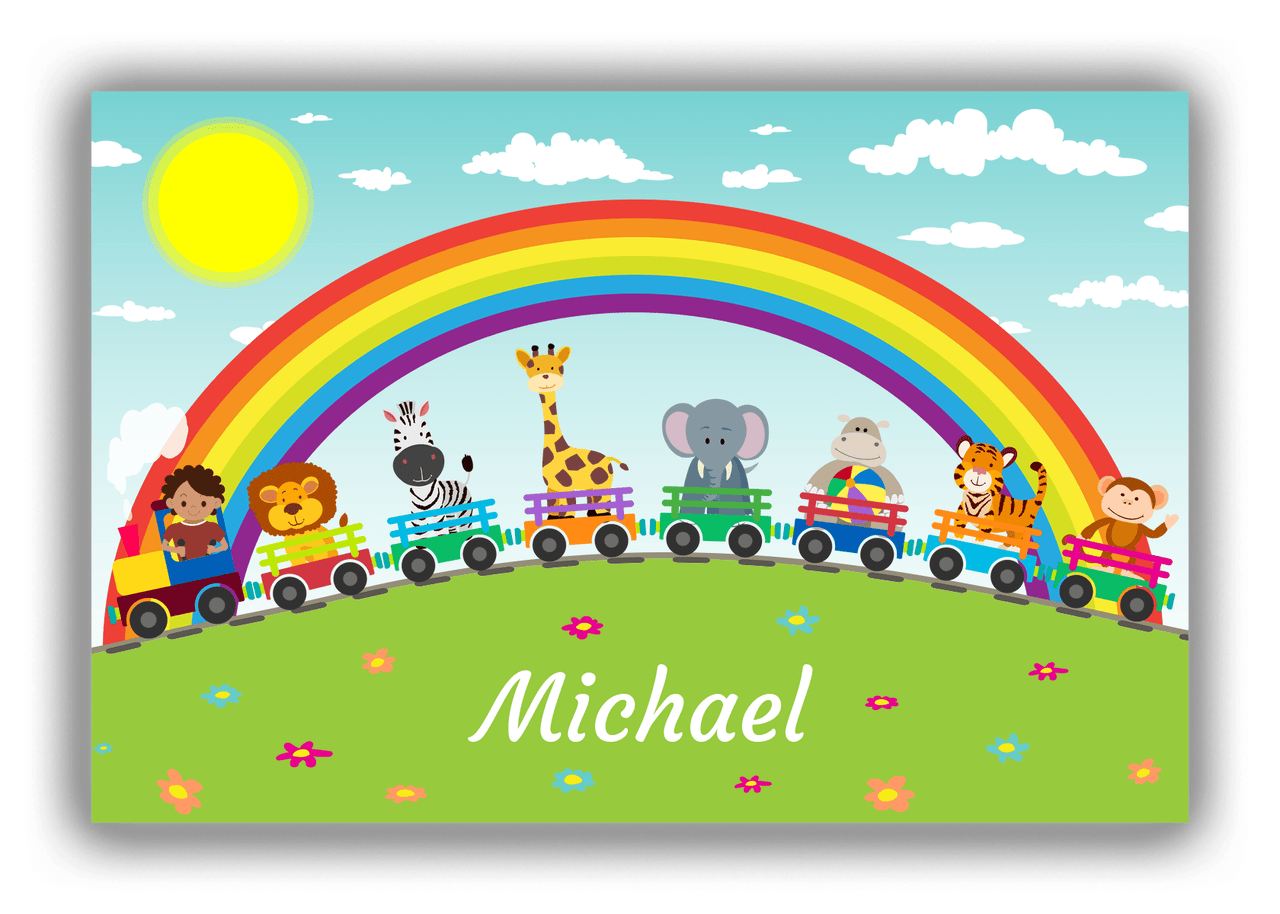 Personalized Rainbow Canvas Wrap & Photo Print IV - Animal Train - Black Boy - Front View