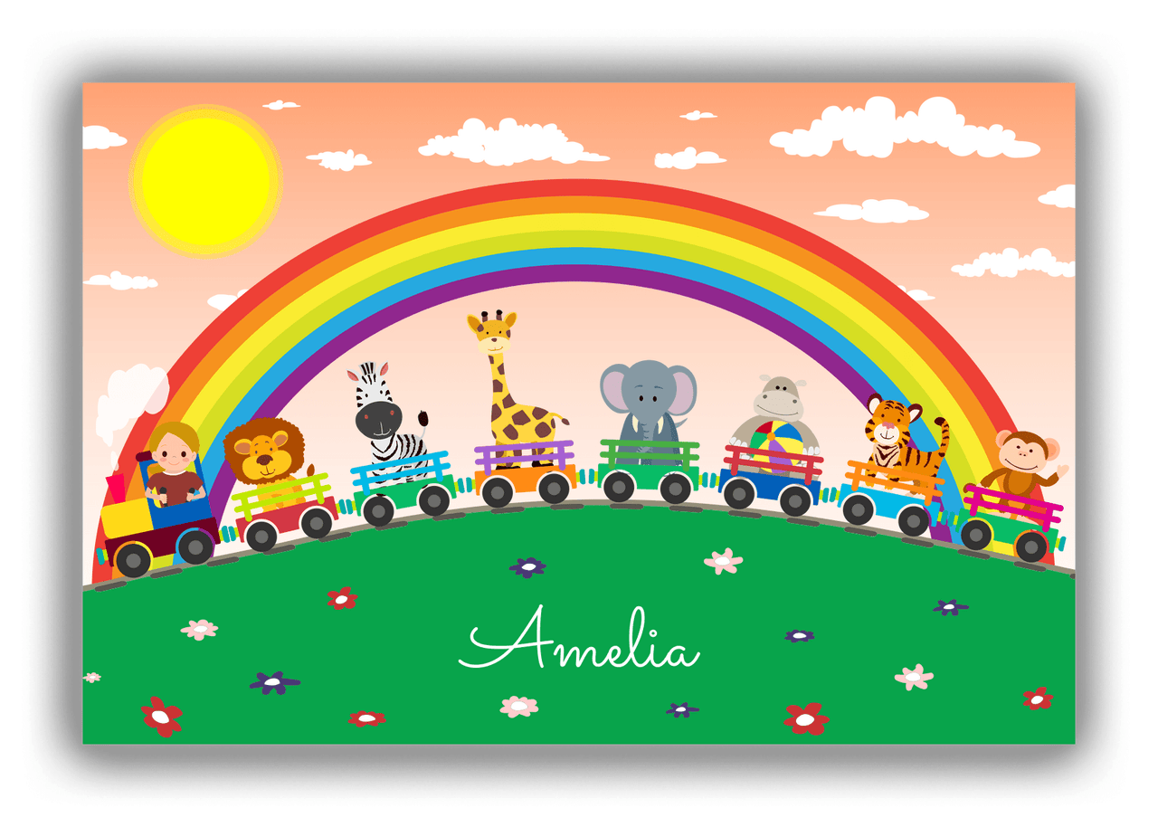 Personalized Rainbow Canvas Wrap & Photo Print V - Animal Train - Blonde Girl - Front View