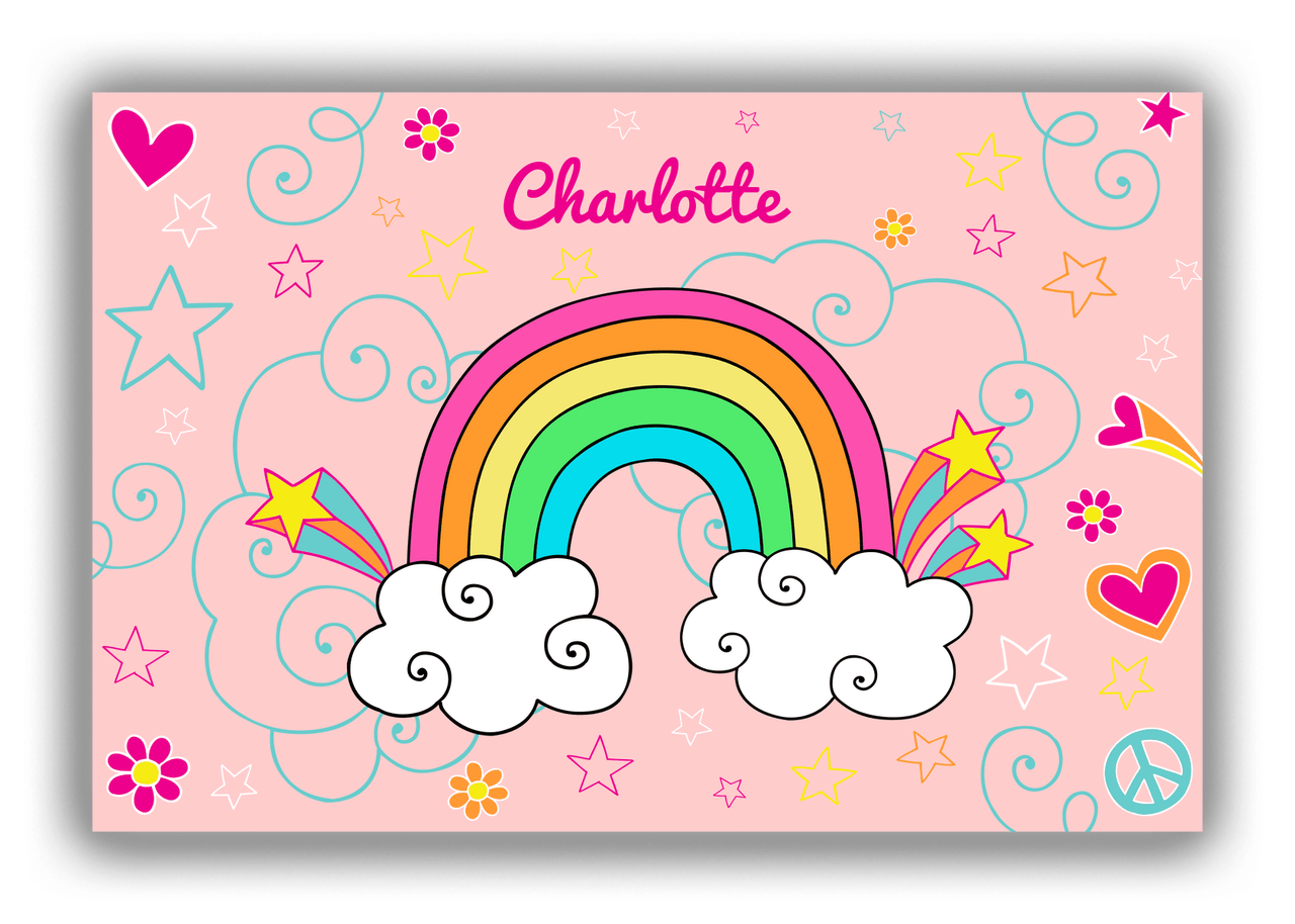 Personalized Rainbow Canvas Wrap & Photo Print VI - Rainbow Doodle - Pink Background - Front View