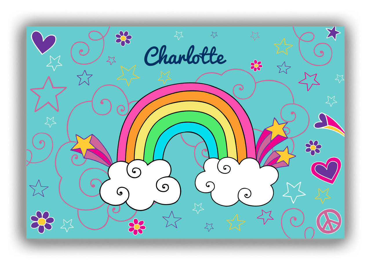 Personalized Rainbow Canvas Wrap & Photo Print VI - Rainbow Doodle - Teal Background - Front View