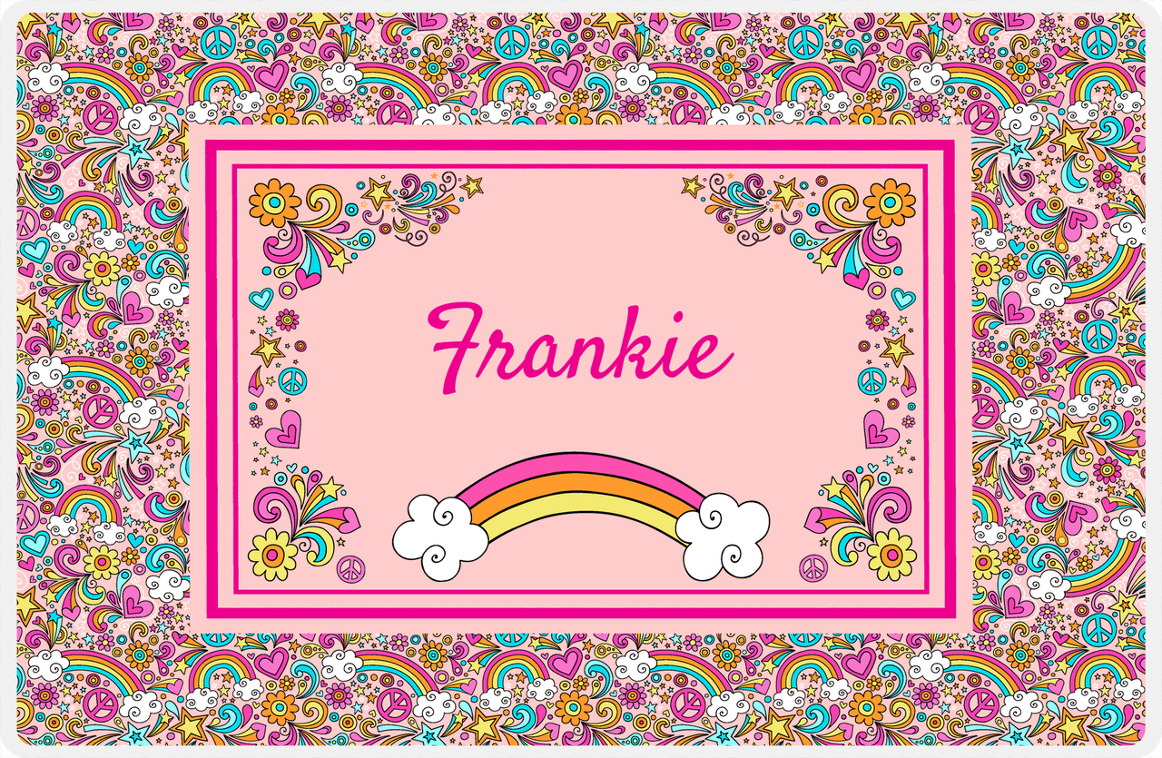 Personalized Rainbow Placemat II - Flower Power - Pink Background -  View