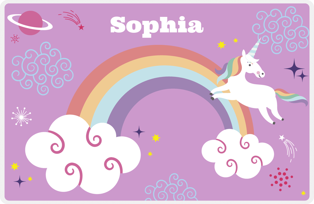 Personalized Rainbow Placemat VII - Rainbow Unicorn - Purple Background -  View