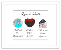 Thumbnail for Personalized Relationship Milestones Map Wall Art - Custom Location Poster for Couples, Customized Names, Dates, City Maps, Romantic Home Decor, Keepsake Gifts for Wedding, Newlyweds, Anniversary - Front View