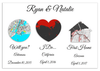 Thumbnail for Personalized Relationship Milestones Map Wall Art - Custom Location Poster for Couples, Customized Names, Dates, City Maps, Romantic Home Decor, Keepsake Gifts for Wedding, Newlyweds, Anniversary - Front View