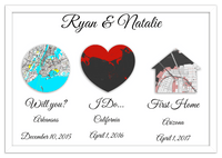 Thumbnail for Personalized Relationship Milestones Map Wall Art - Custom Location Poster for Couples, Customized Names, Dates, City Maps, Romantic Home Decor, Keepsake Gifts for Wedding, Newlyweds, Anniversary - Front View