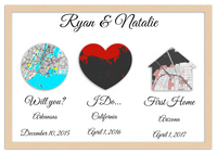 Thumbnail for Personalized Relationship Milestones Map Wall Art - Custom Location Poster for Couples, Customized Names, Dates, City Maps, Romantic Home Decor, Keepsake Gifts for Wedding, Newlyweds, Anniversary - Front View