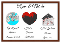 Thumbnail for Personalized Relationship Milestones Map Wall Art - Custom Location Poster for Couples, Customized Names, Dates, City Maps, Romantic Home Decor, Keepsake Gifts for Wedding, Newlyweds, Anniversary - Front View