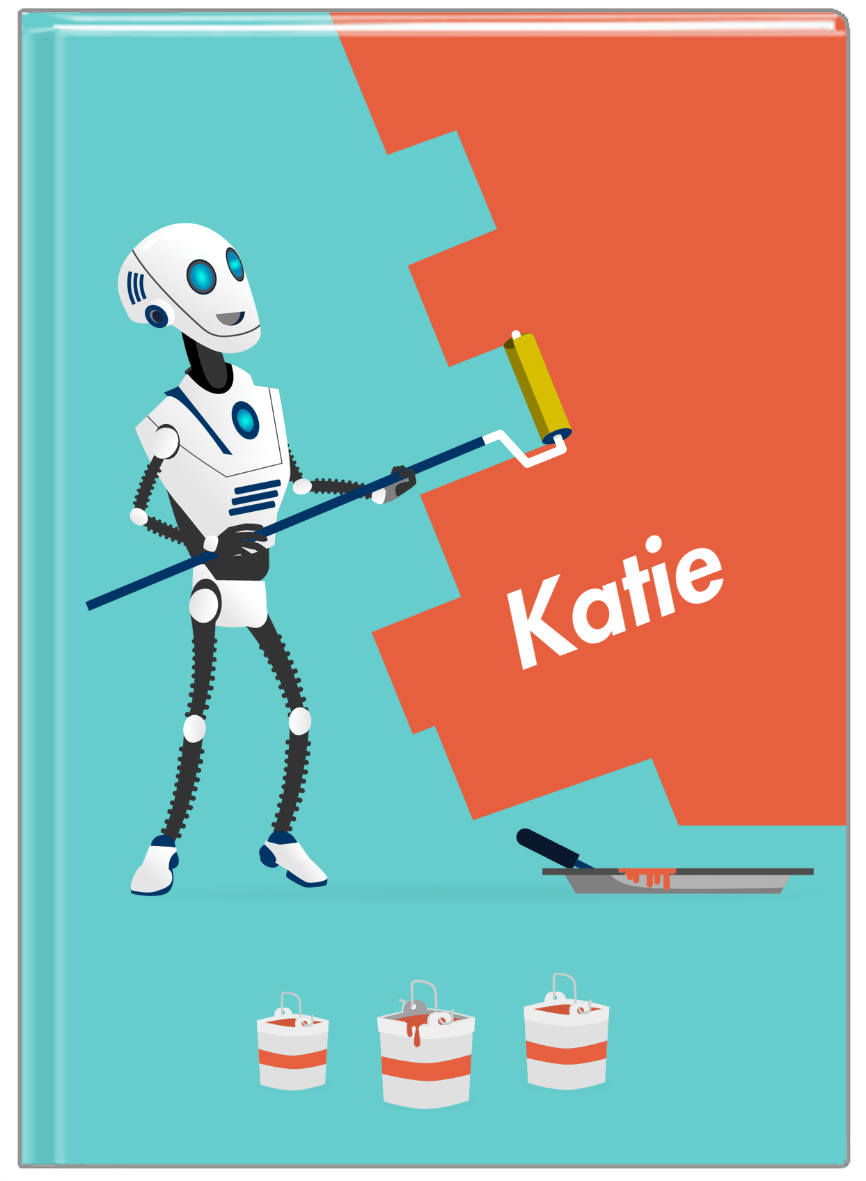 Personalized Robots Journal VII - Robot Painter - Teal Background - Front View