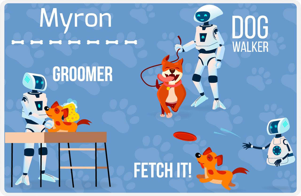Personalized Robots Placemat VIII - Canine Assistant - Blue Background -  View