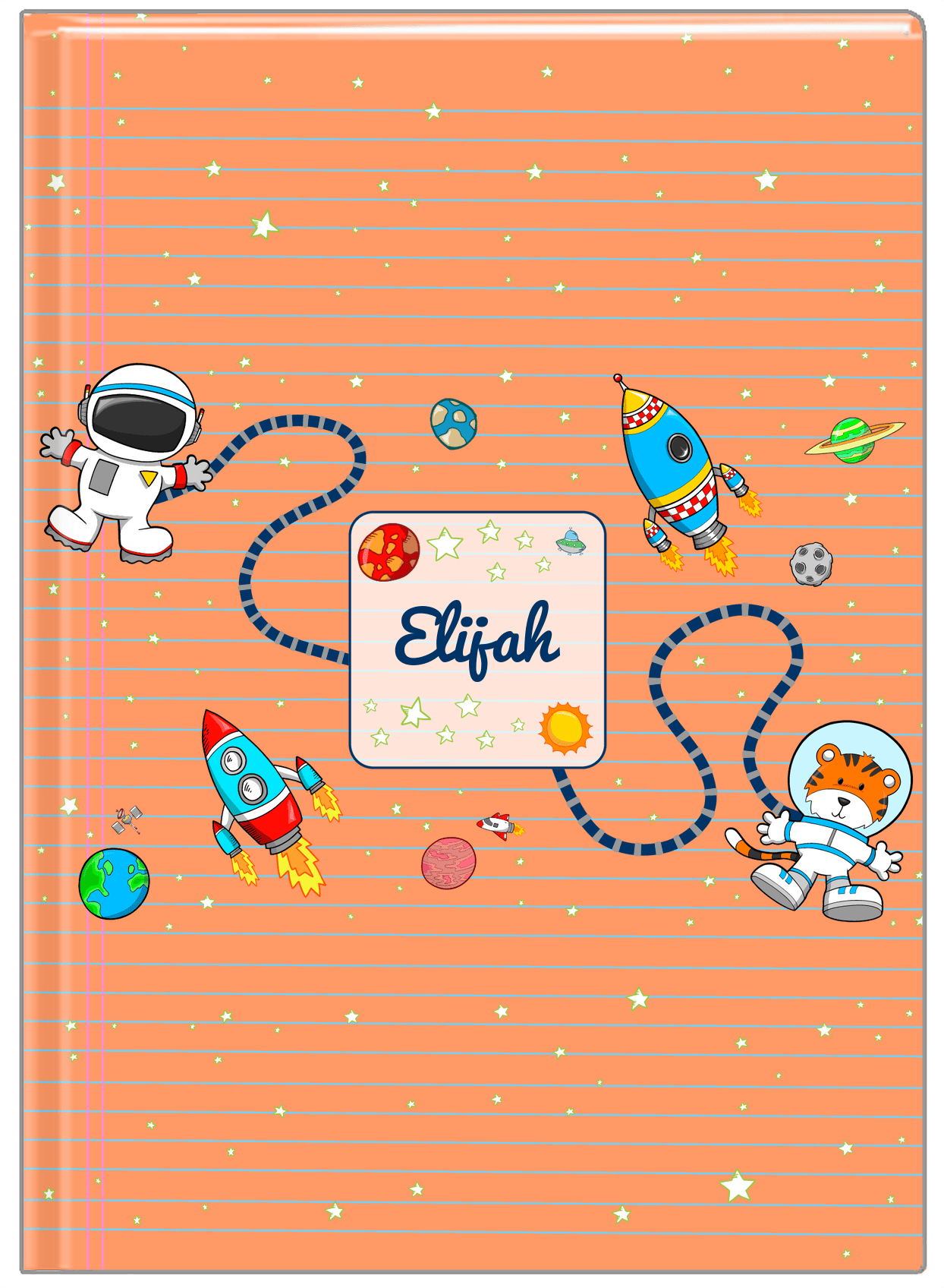 Personalized Rocket Ship Journal I - Star Tiger - Orange Background - Front View