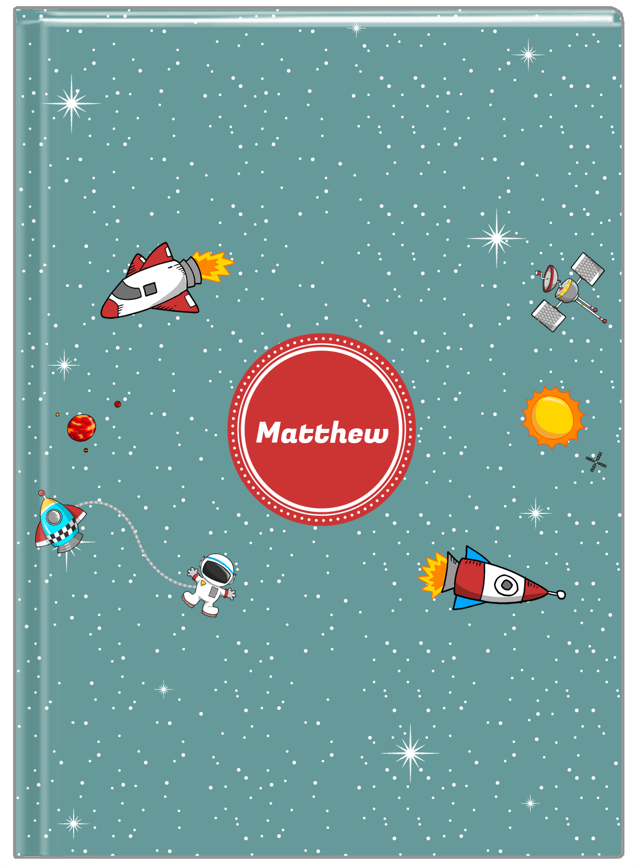 Personalized Rocket Ship Journal II - Galaxy Center - Circle Nameplate - Front View