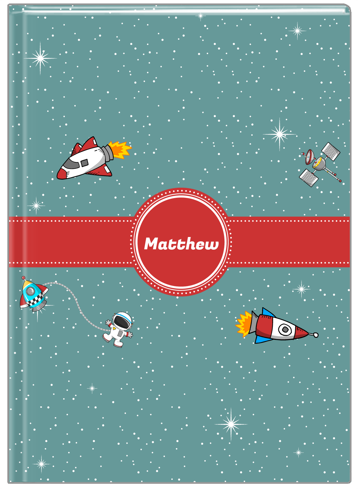 Personalized Rocket Ship Journal II - Galaxy Center - Circle Ribbon Nameplate - Front View