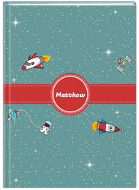 Thumbnail for Personalized Rocket Ship Journal II - Galaxy Center - Circle Ribbon Nameplate - Front View