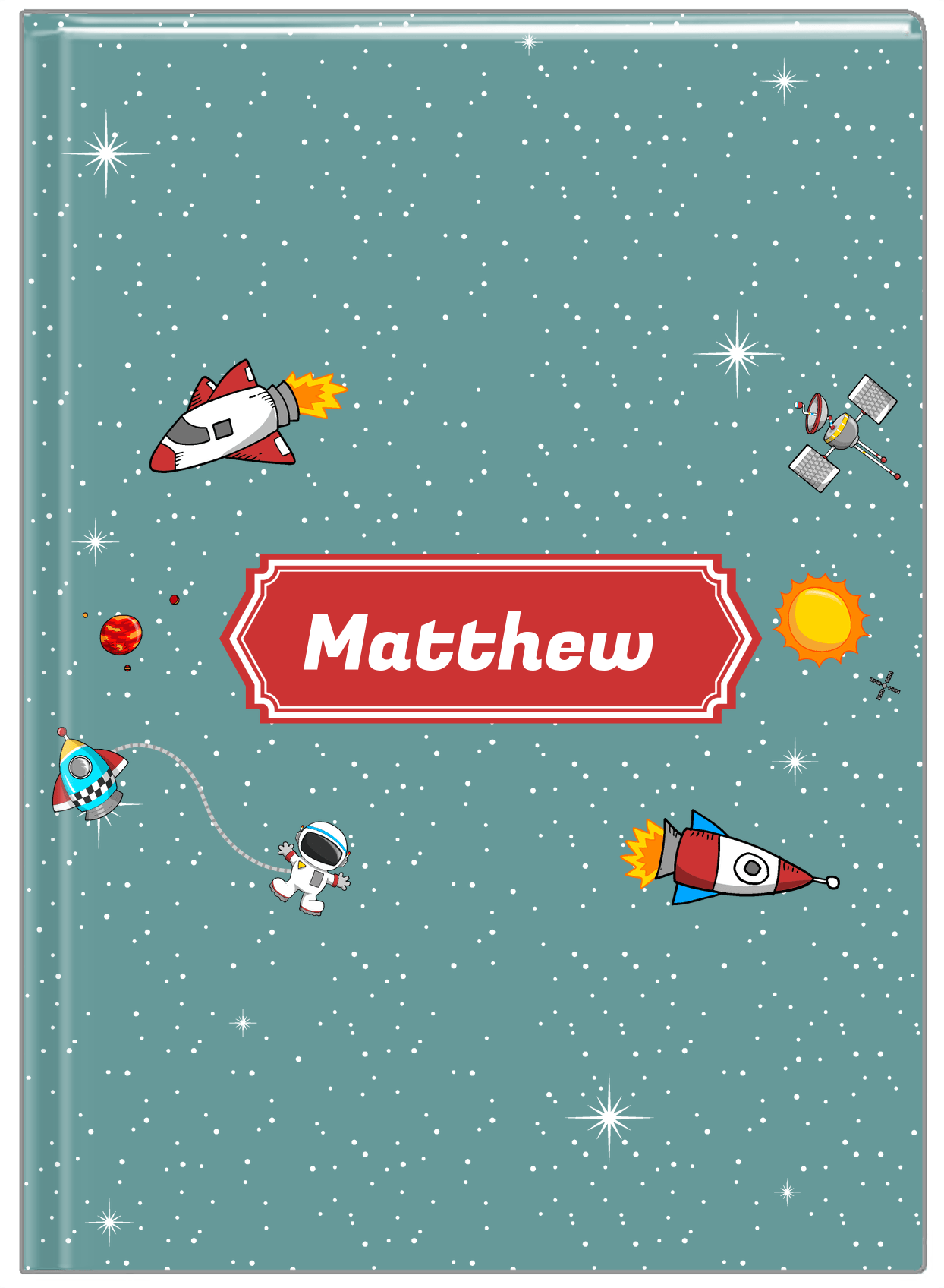 Personalized Rocket Ship Journal II - Galaxy Center - Decorative Rectangle Nameplate - Front View
