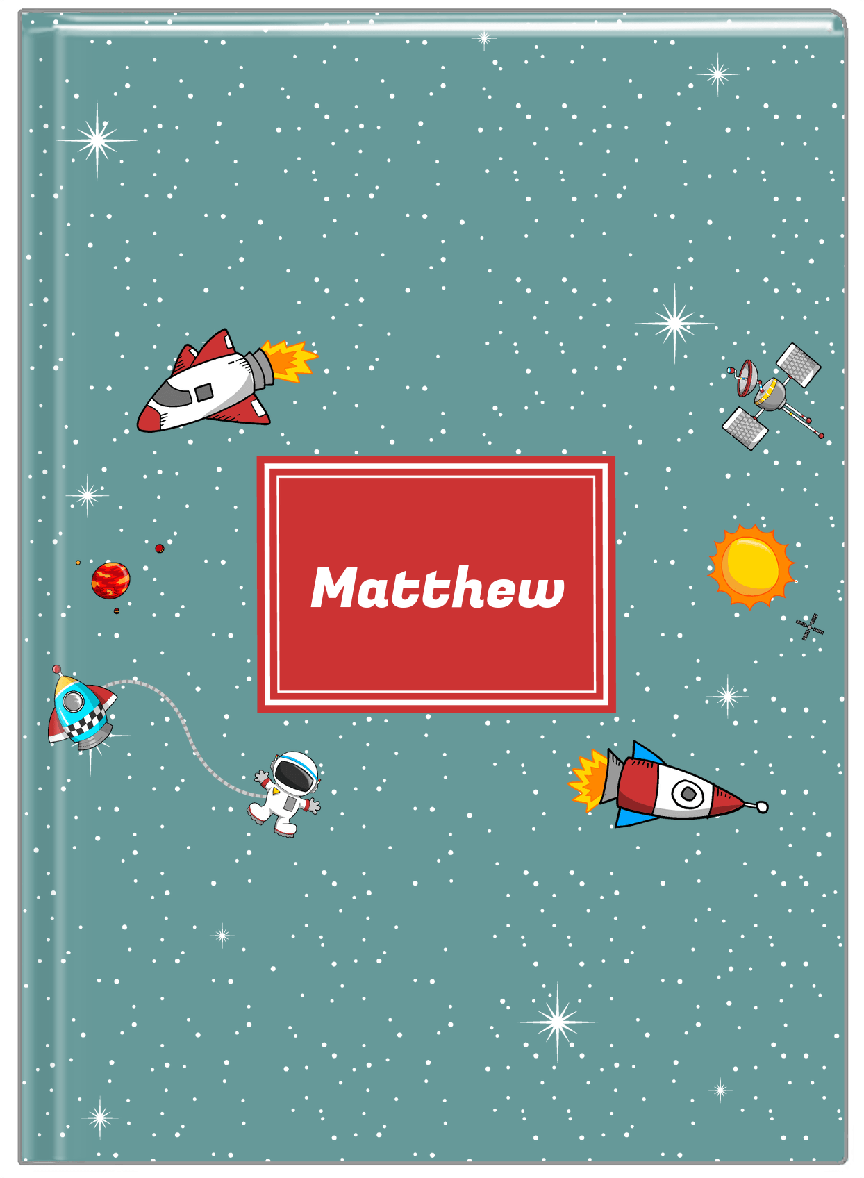 Personalized Rocket Ship Journal II - Galaxy Center - Rectangle Nameplate - Front View