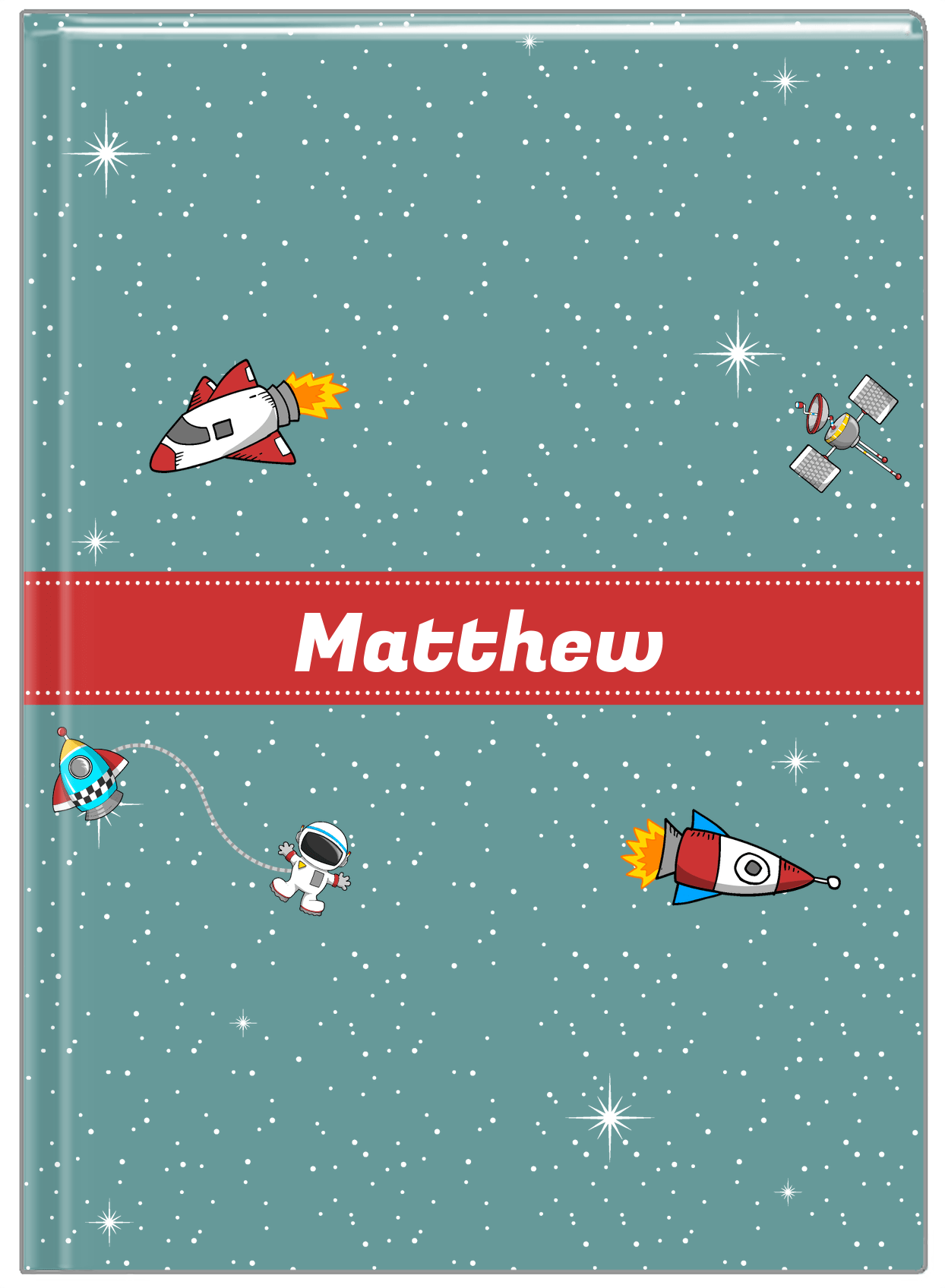 Personalized Rocket Ship Journal II - Galaxy Center - Ribbon Nameplate - Front View