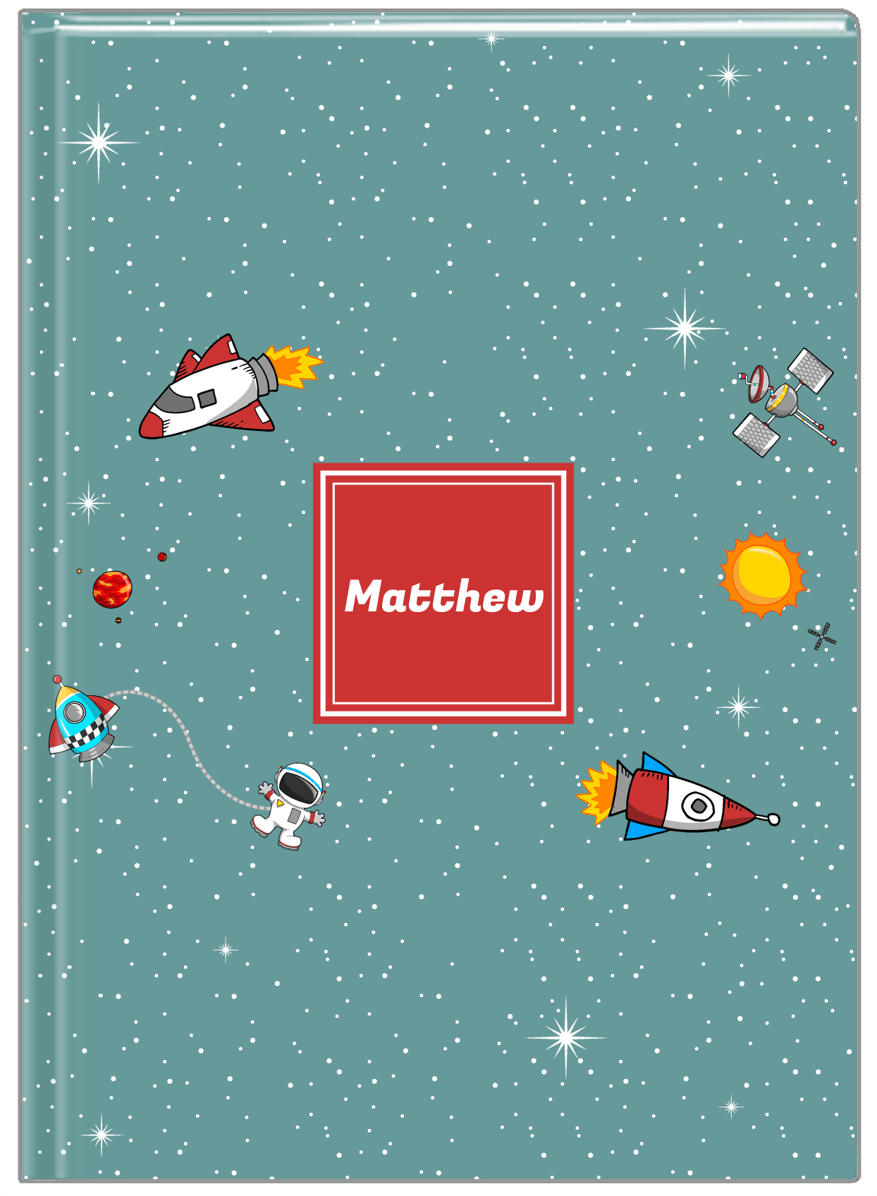 Personalized Rocket Ship Journal II - Galaxy Center - Square Nameplate - Front View