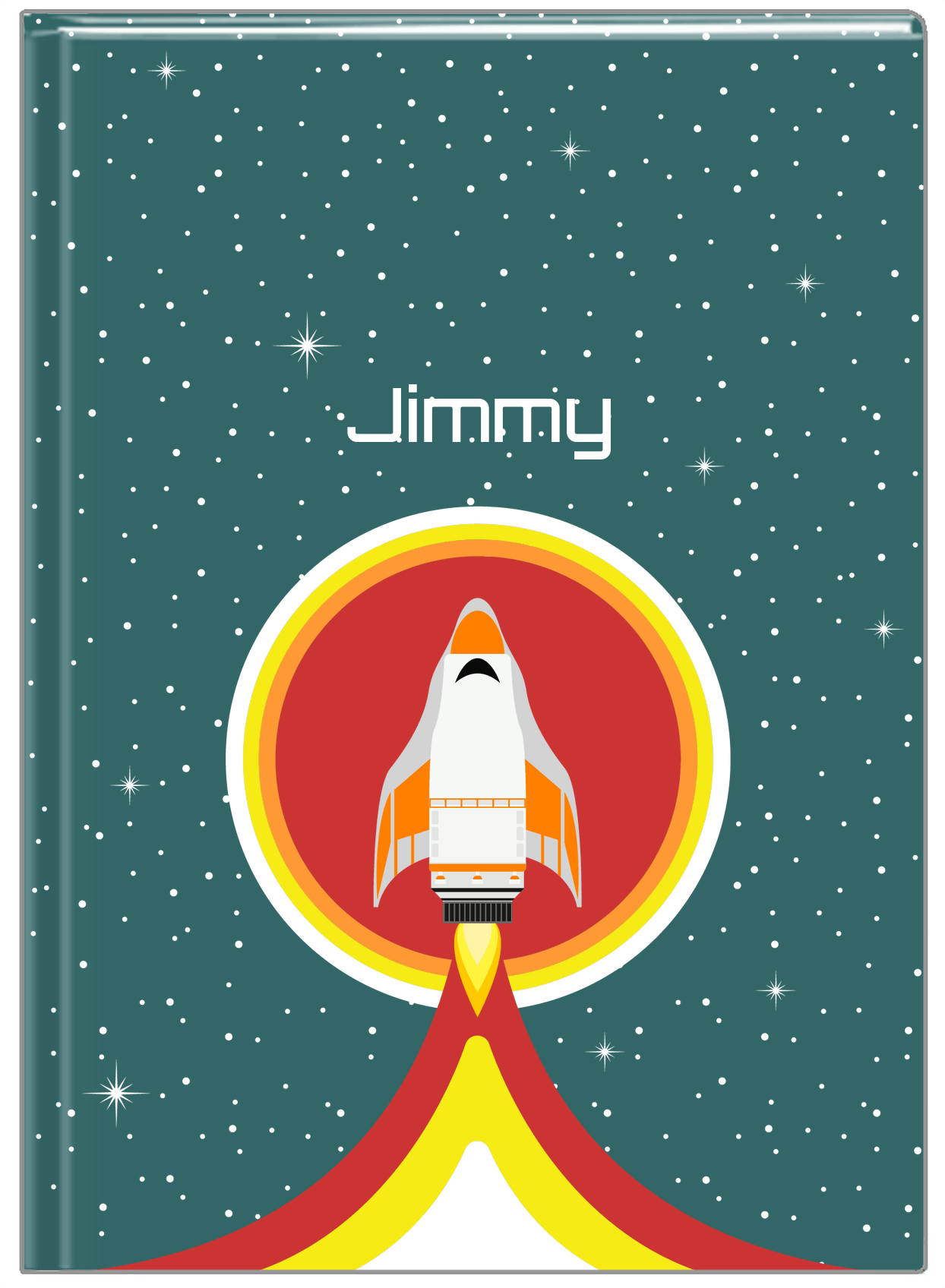 Personalized Rocket Ship Journal X - Teal Background - Rocket I - Front View