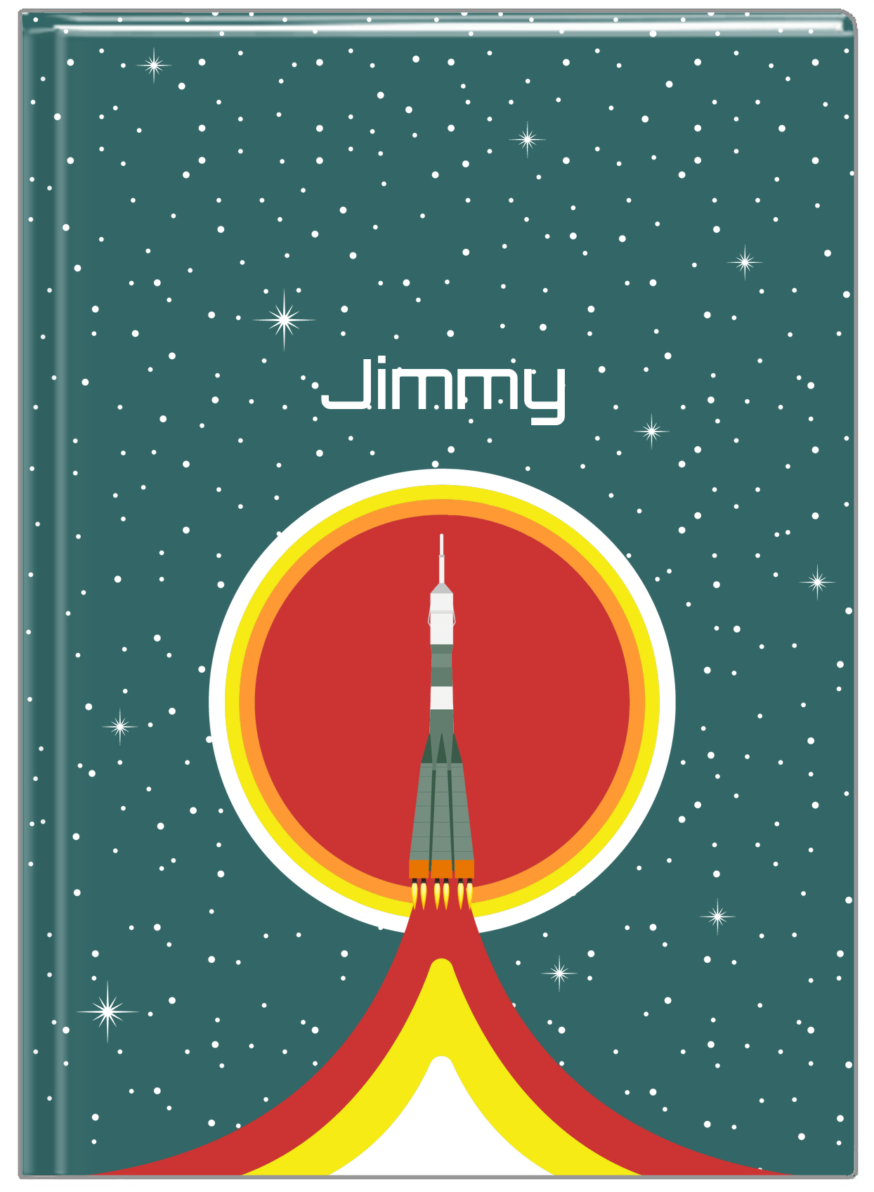 Personalized Rocket Ship Journal X - Teal Background - Rocket VI - Front View
